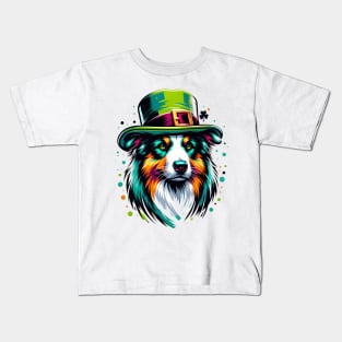 Australian Shepherd Celebrates Saint Patrick's Day Joy Kids T-Shirt